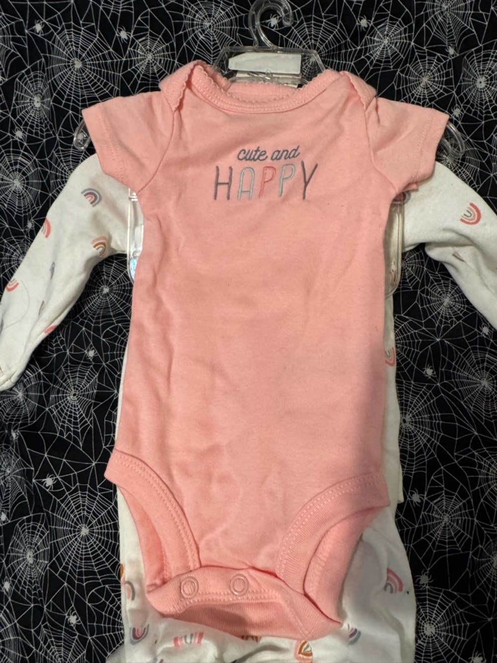 child of mine Pink "Cute and Happy" Short-Sleeve Bodysuit